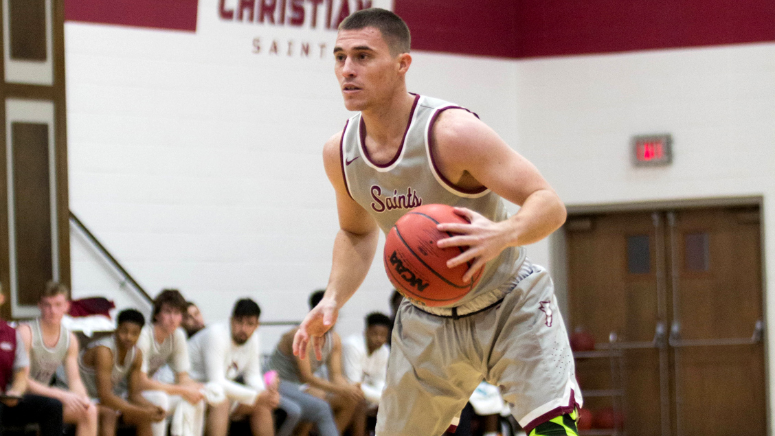 CCCB senior guard Cameron Brooks scored four points in the Saints' 74-66 victory over Union College (Neb.) on Monday.