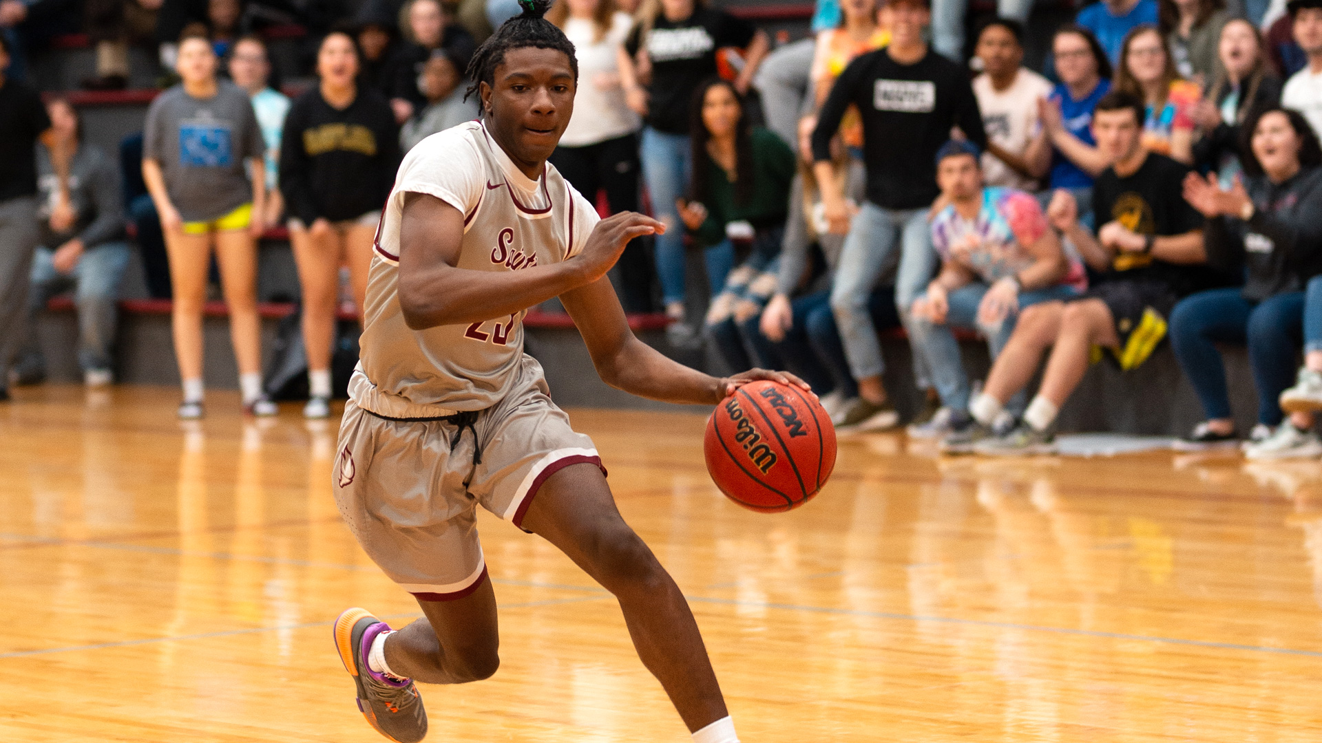 CCCB freshman Andre Johnson scored a career-high 26 points on 12-for-14 shooting on Saturday during the seventh-ranked Saints' 89-73 win at Ozark Christian College.