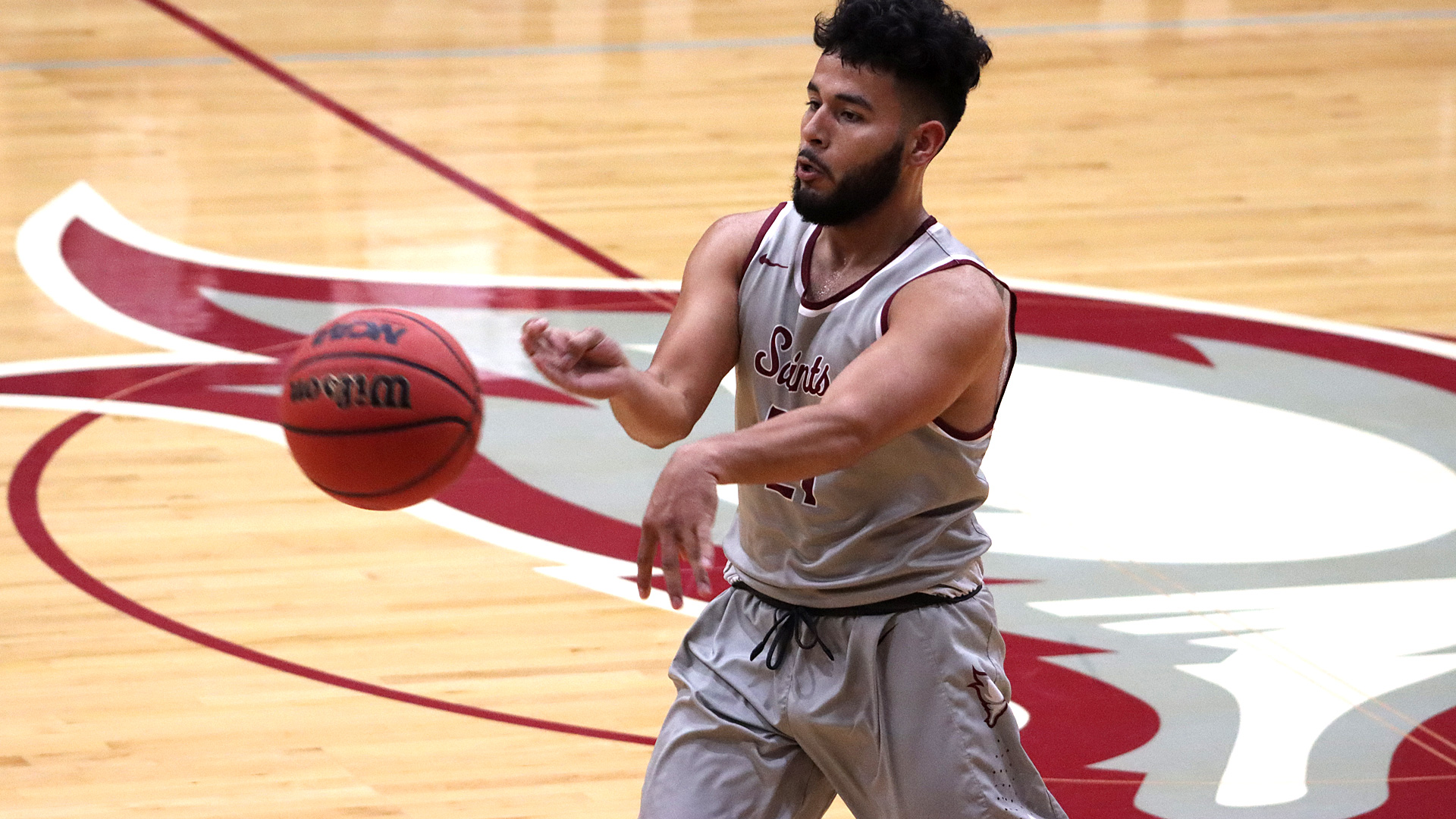 CCCB senior Cruz Mendoza scored two points and dished out two assists during the Saints' 81-75 victory over Spurgeon College on Monday night.