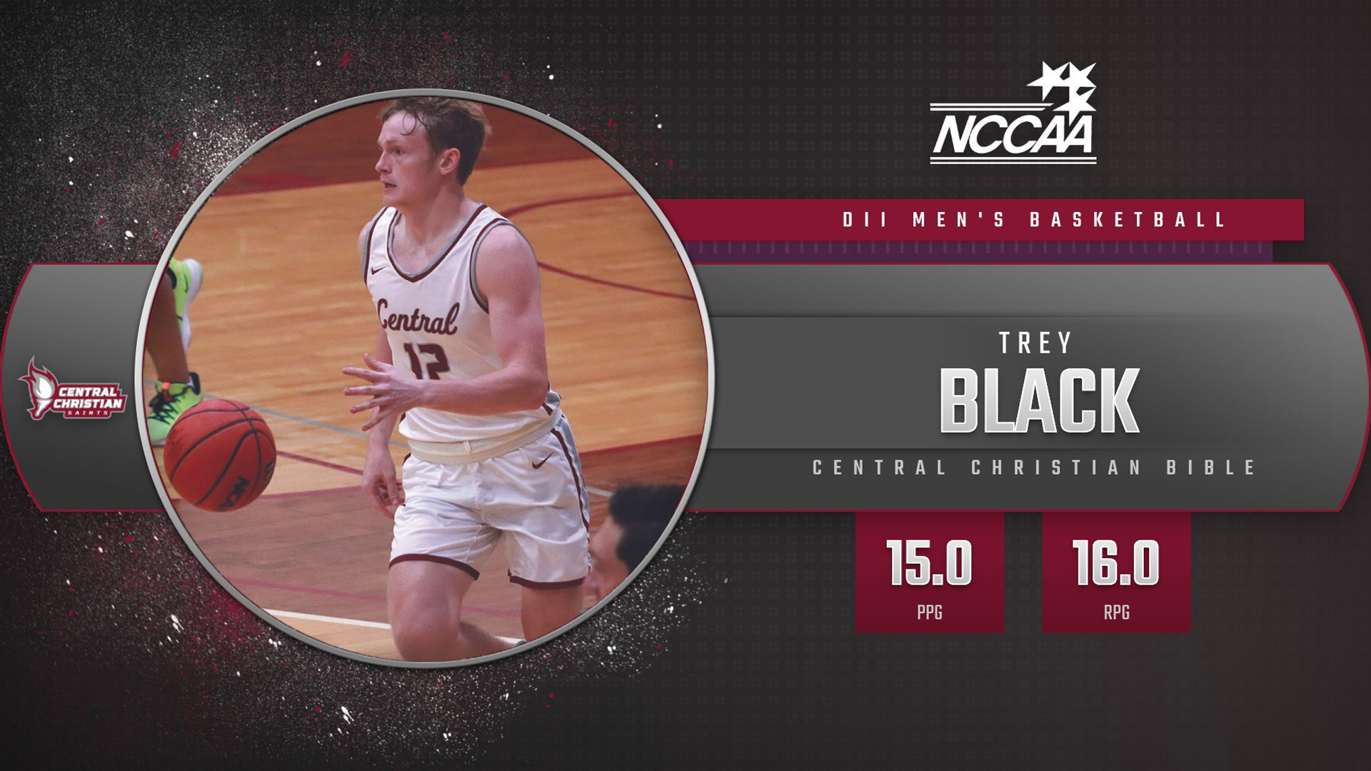 Senior guard Trey Black was named NCCAA Men's Basketball Division II Student-Athlete of the Week on Monday, Nov. 15.