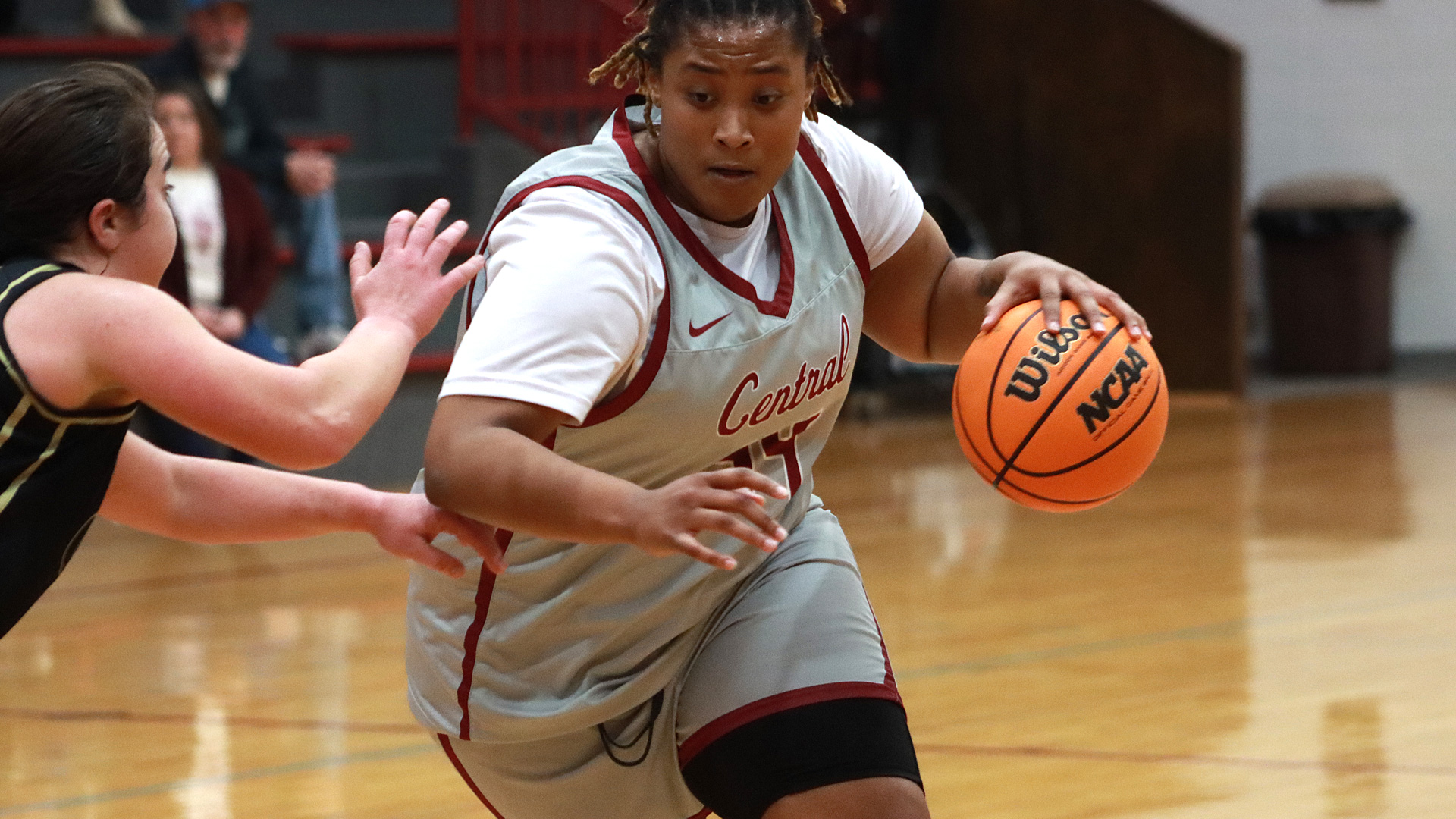 CCCB junior Raya Brady scored five points and grabbed eight rebounds on Saturday during the Saints' 61-53 victory over Free Lutheran Bible College.