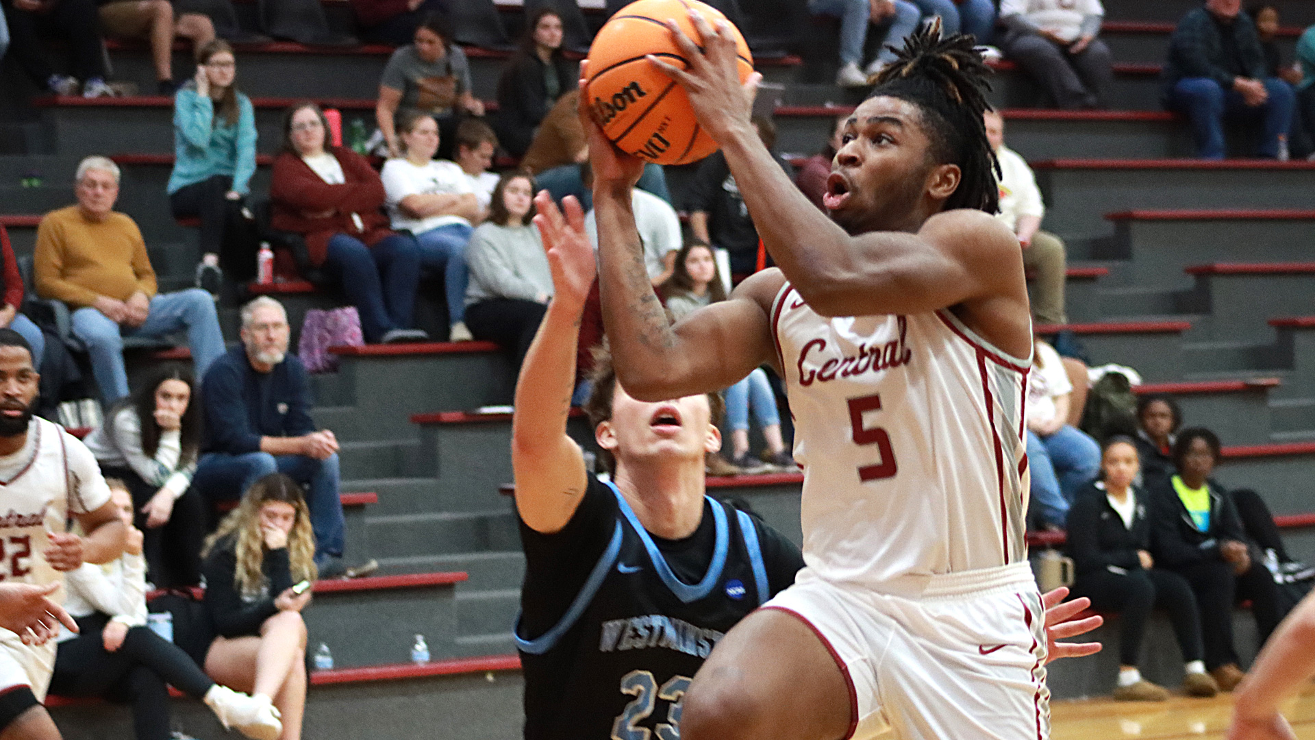 CCCB sophomore Raheem Brizendine leads the Saints in scoring at the break with an 18.4 points per game average.