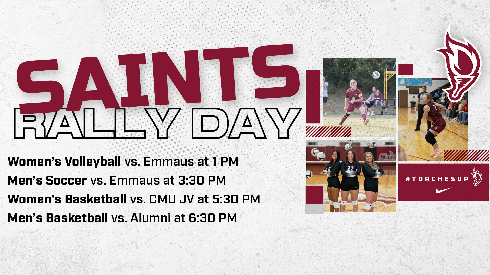 Saints Rally Day features all four sports in action with various CCCB Alumni teams being honored during all four games.