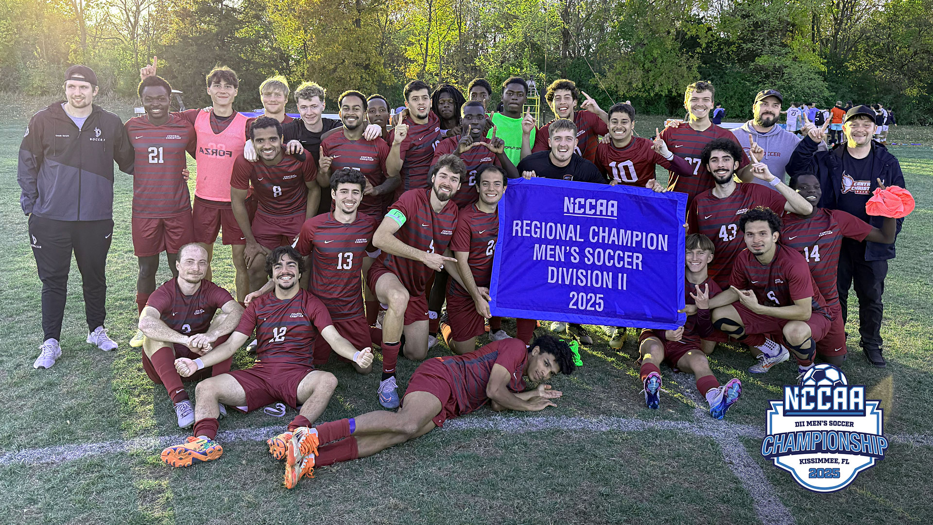 The Central Christian College of the Bible men's soccer team qualified for the 2025 NCCAA Division II national tournament by defeating Spurgeon College, 2-0, for the Central Regional Championship on Saturday.