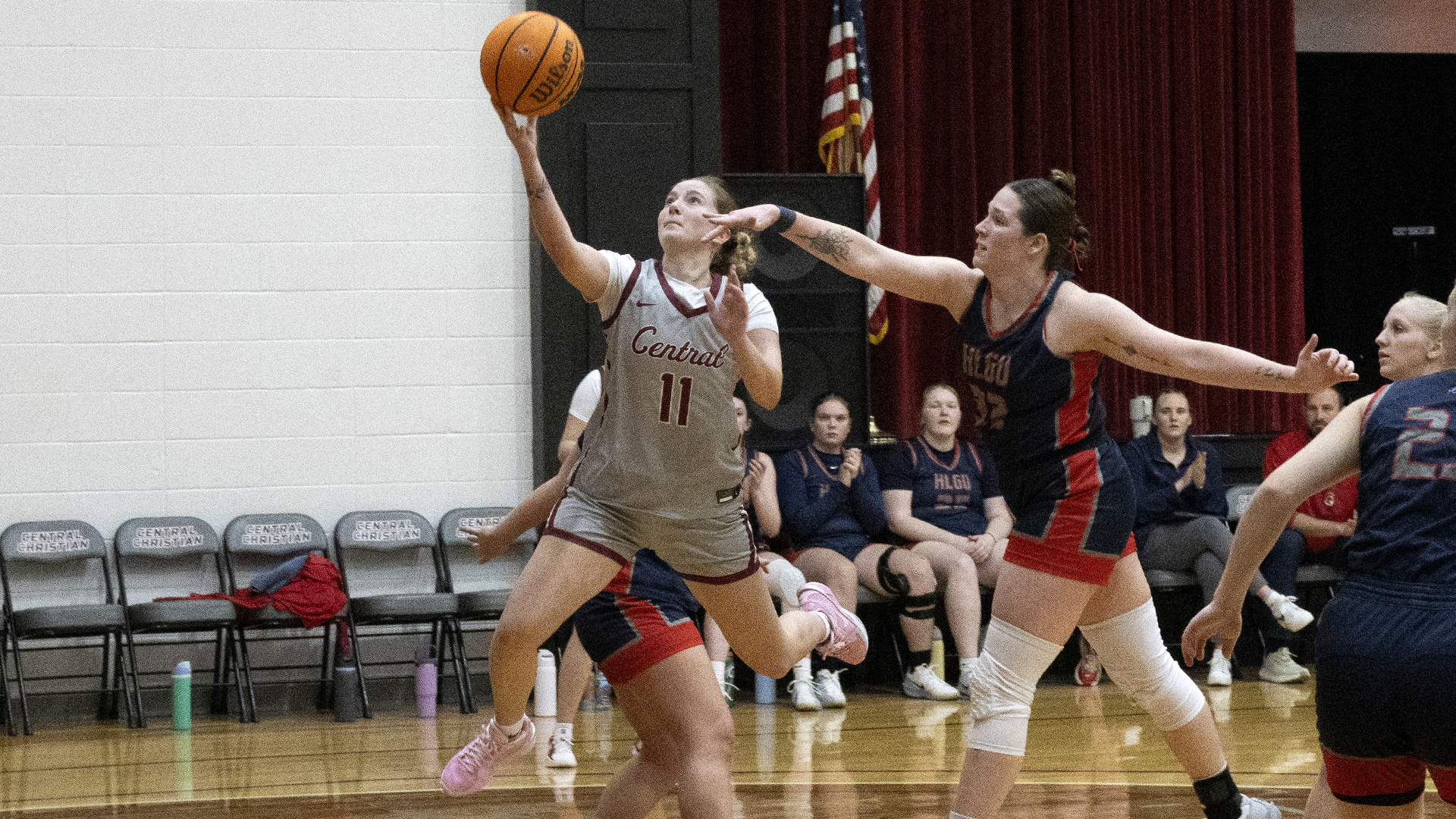 CCCB junior Sara Shoemaker scored 12 points and grabbed six rebounds on Saturday during the Saints' 59-42 loss to Ozark Christian College.